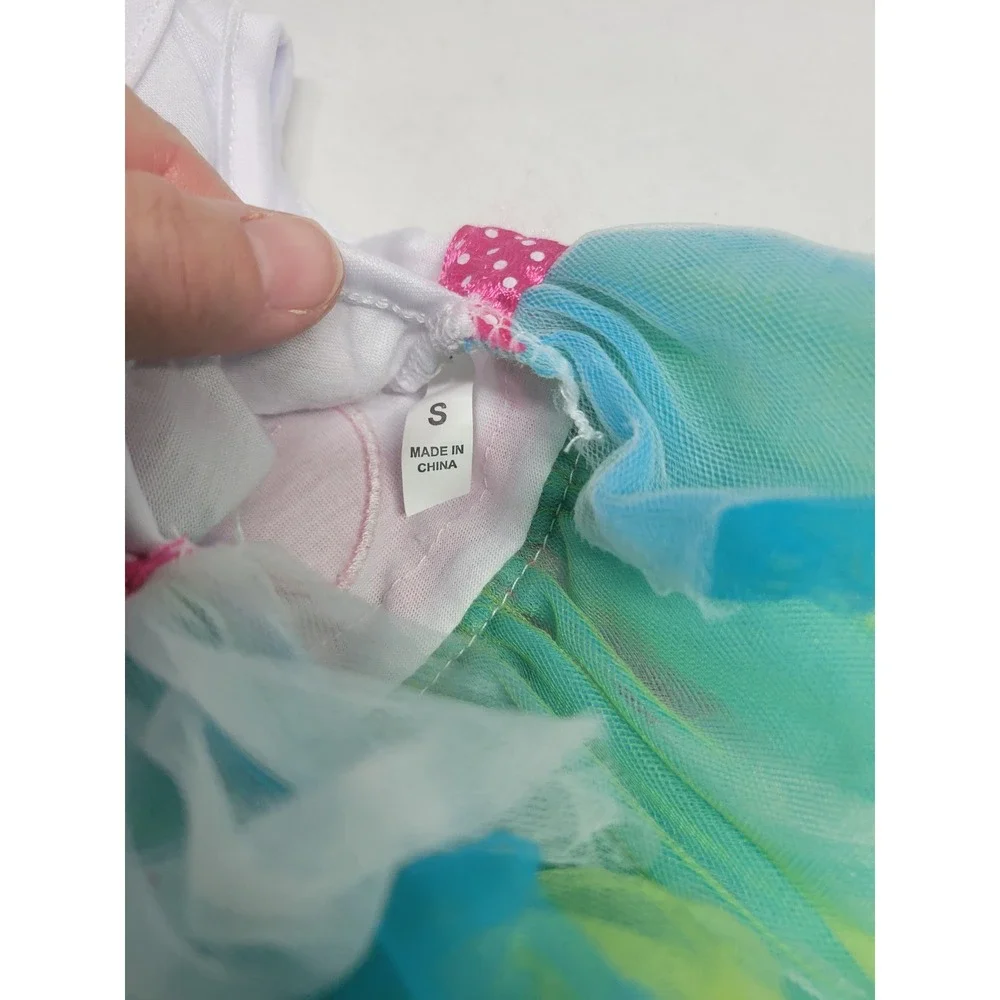 Small Pet Tutu Dress White Teal Green Pink Polka Dot‎ Ribbon Dog Cat Size S